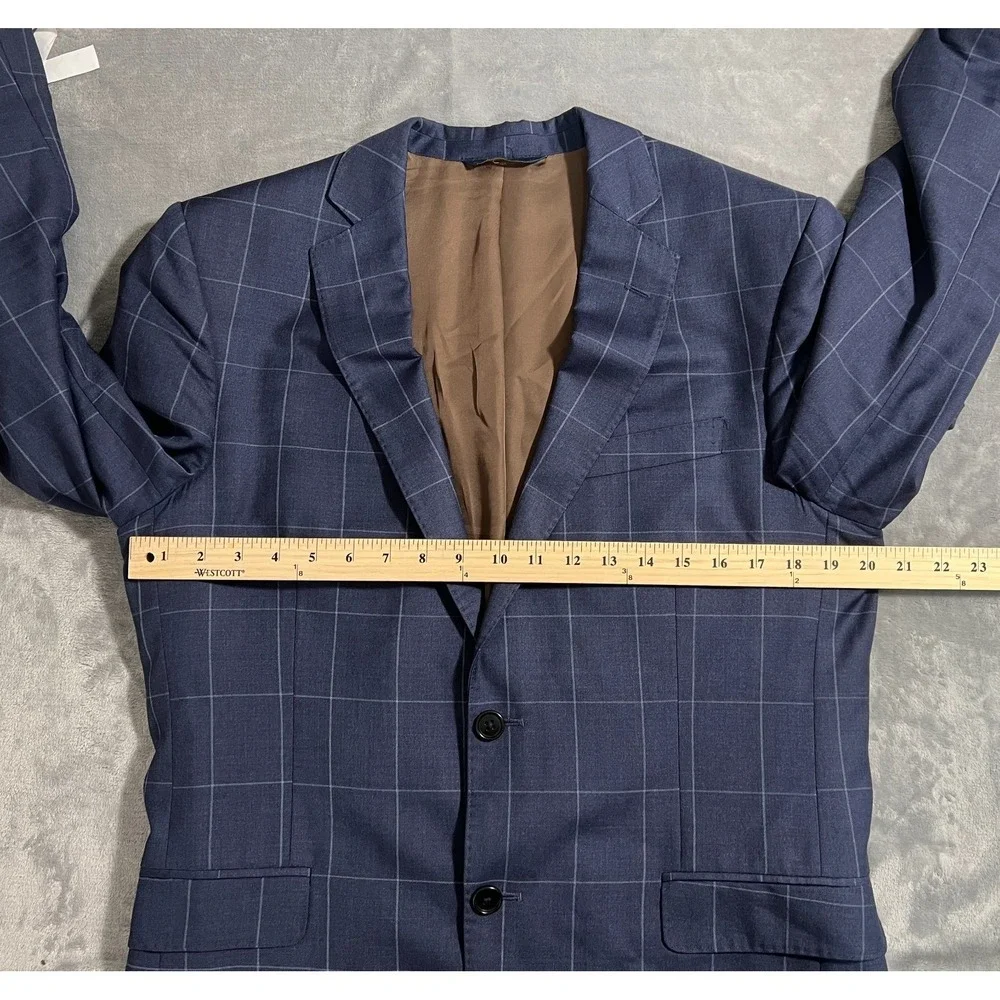 Brooks Brothers Suit Jacket Mens 40R Windowpane Check Blue Vitale Blazer Wool
